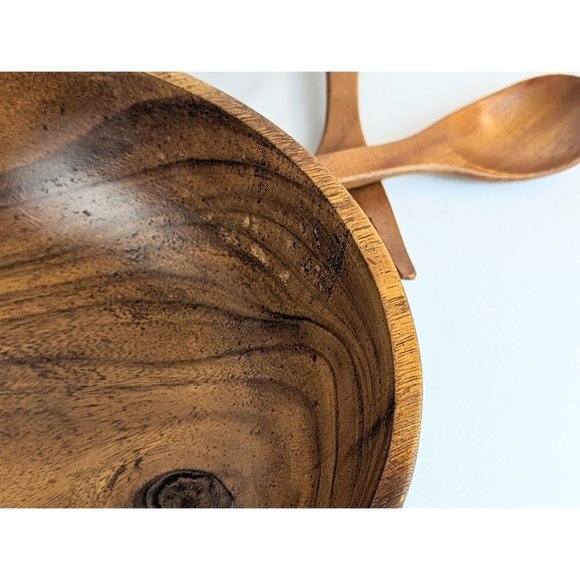 Vintage Hand Carved Wood Salad Bowl Set 10 Piece Polynesian Carved Wood Bowls - Picture 10 of 10